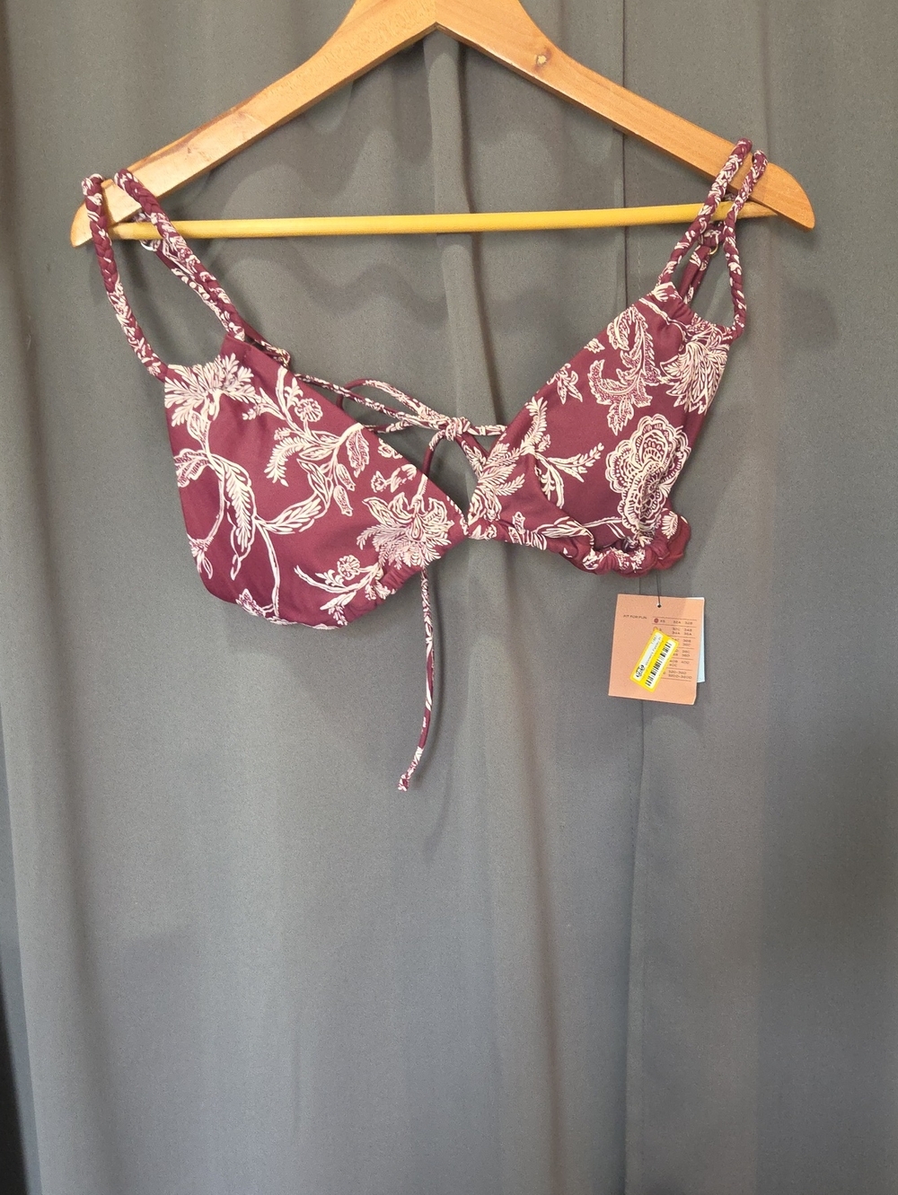 Floral Tie-Front Bikini top - Burgundy
